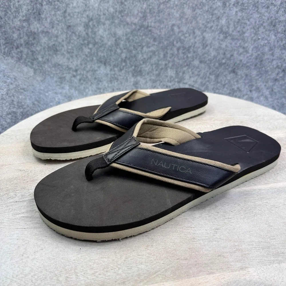 Nautica Mens Brown Tan Thong Flip Flop Sandals Size 11 Casual Beach Shoes